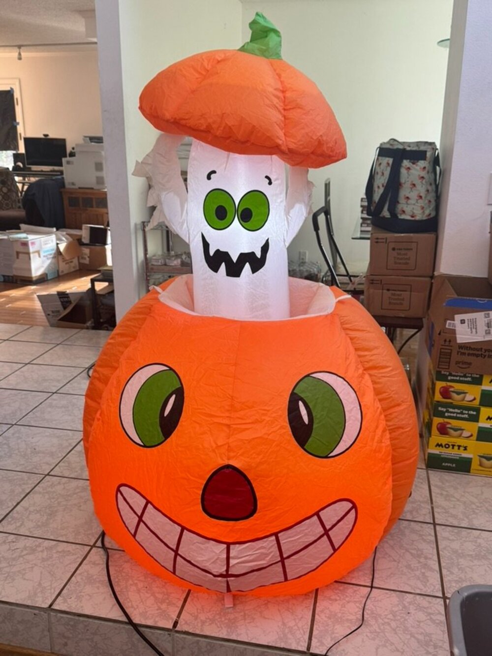 5ft COMIN Halloween Inflatable Animated Ghost Popping Out Of Pumpkin